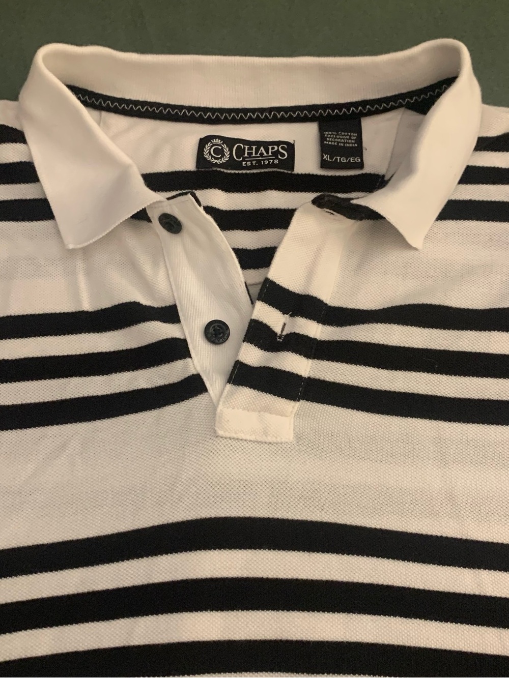 CHAPS SS 100% Cotton White w Black Striped Polo
